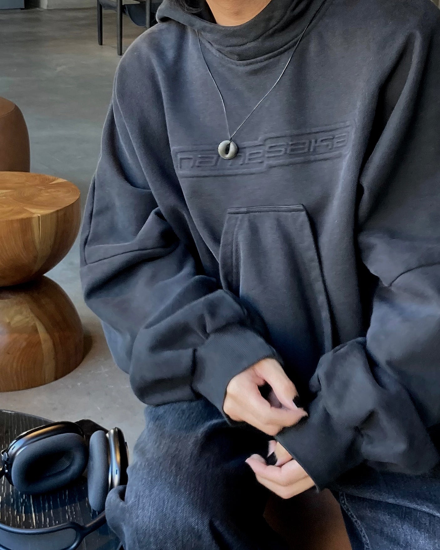 scent necklace___Dark Grey（circle）SILVER